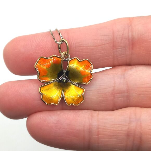 David Andersen Norway Vintage Sterling Silver Enamel Pansy Pendant DA - Picture 2 of 6